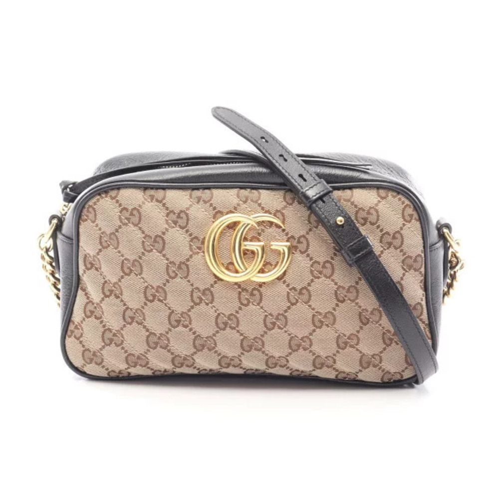 Gucci GG Marmont Shoulder Bag Canvas Leather Beige Cream Brown Black